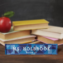 青モダン幾何学的パターパーソナライズされたン先生 デスクネームプレート