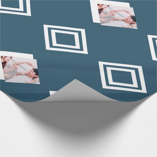 青モダン幾何学的フォトプリントクリスマス ラッピングペーパー (角)