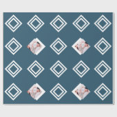 青モダン幾何学的フォトプリントクリスマス ラッピングペーパー (フラット)