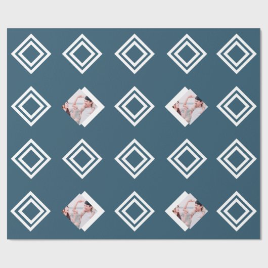 青モダン幾何学的フォトプリントクリスマス ラッピングペーパー (フラット)