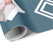 青モダン幾何学的フォトプリントクリスマス ラッピングペーパー (ロールコーナー)