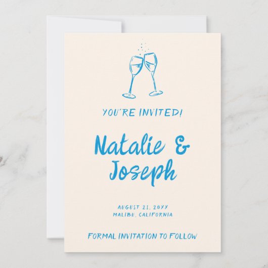 青モダン手引き明るいレトロの予測できな結婚音 セーブザデート (裏面)