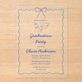 青モダン手引き波弓卒業パーティー アクリル招待状 (正面)