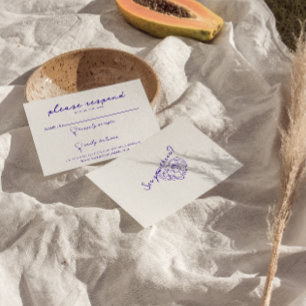 青モダン手描きレトロおもしろいファンキー結婚の 出欠カード