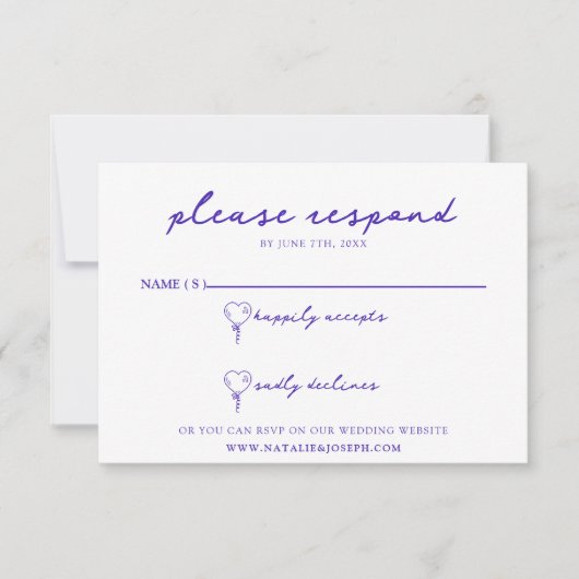 青モダン手描きレトロおもしろいファンキー結婚の 出欠カード (正面)