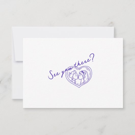 青モダン手描きレトロおもしろいファンキー結婚の 出欠カード (裏面)