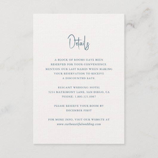 青モダン手書きスクリプトエレガントな結婚式 エンクロージャーカード (正面)