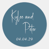 青モダン手書きスクリプトエレガントな結婚式 ラウンドシール (正面)