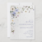 青モダン押し乾花結婚の 招待状 (正面)