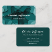 青モダン抽象芸術波線インテリア設計者 名刺