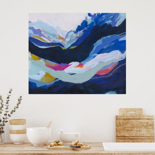 青モダン抽象芸術表現主義絵を描の ポスター (キッチン)