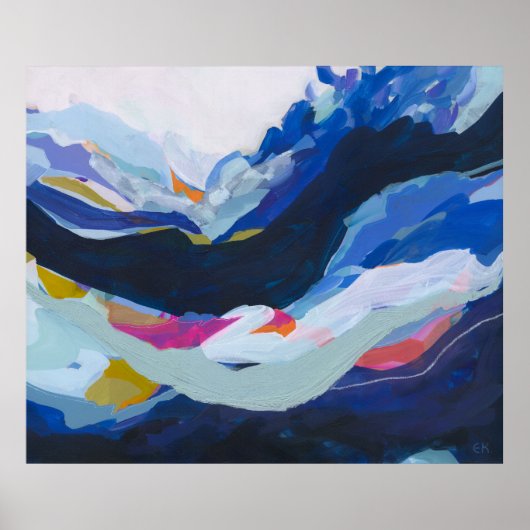 青モダン抽象芸術表現主義絵を描の ポスター (正面)