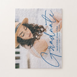 青モダン文字の写真卒業 ジグソーパズル