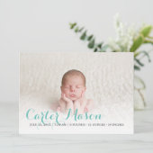 青モダン文字の誕生発表 案内状 (スタンド正面)