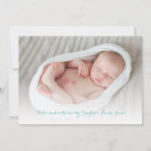 青モダン文字の誕生発表 案内状 (裏面)