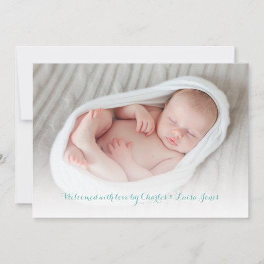 青モダン文字の誕生発表 案内状 (裏面)