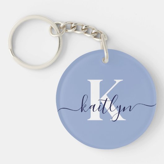 青モダン文字モノグラム キーホルダー (正面)