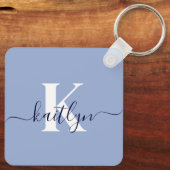 青モダン文字モノグラム キーホルダー (裏面)