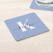 青モダン文字モノグラム スクエアペーパーコースター (アングル)