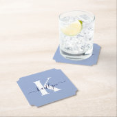 青モダン文字モノグラム ペーパーコースター (インサイチュ)