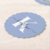 青モダン文字モノグラム ペーパーコースター (アングル)