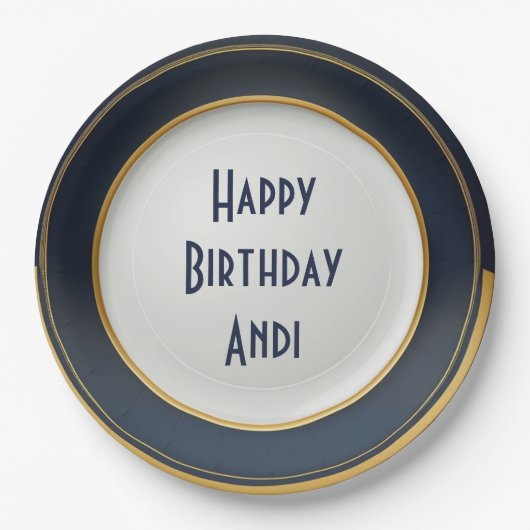 青モダン日本のと金ゴールドデザイン ペーパープレート (正面)