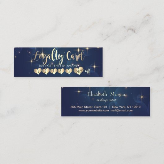 青モダン星のエレガント金ゴールドハート ロイヤリティカード (正面/裏面)
