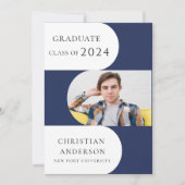 青モダン曲線スタイリッシュ研究パーティー 招待状 (正面)