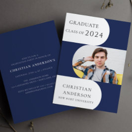 青モダン曲線スタイリッシュ研究パーティー 招待状