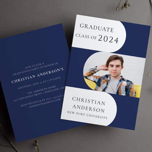 青モダン曲線スタイリッシュ研究パーティー 招待状