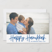 青モダン書幸せハヌカー写真 シーズンカード (正面)