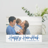 青モダン書幸せハヌカー写真 シーズンカード (スタンド正面)