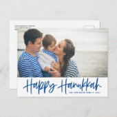 青モダン書幸せハヌカー写真 シーズンポストカード (正面/裏面)