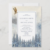 青モダン松の木の水色の冬の結婚式 招待状 (正面)