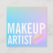 青モダン桃紫色のグラデーションのメイクアップ美しい スクエア名刺 (正面)