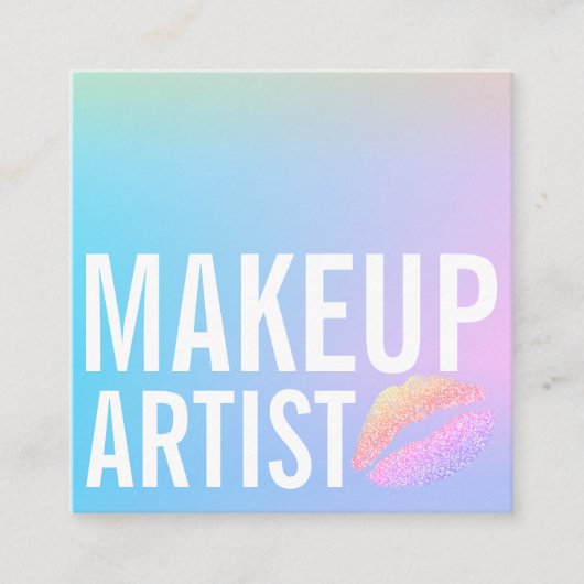青モダン桃紫色のグラデーションのメイクアップ美しい スクエア名刺 (正面)