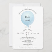 青モダン気球ベイビーシャワー 招待状 (正面)