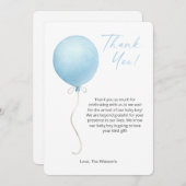 青モダン気球ベビーシャワーサンキューカード 招待状 (正面/裏面)