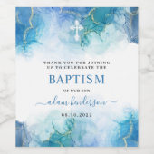 青モダン水彩少年バプテスマ ワインラベル (シングルラベル)