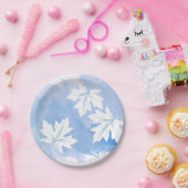 青モダン水彩楓葉 ペーパープレート (パーティー)