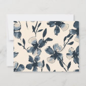 青モダン水彩花タイポグラフィ縁ど ノートカード (裏面)