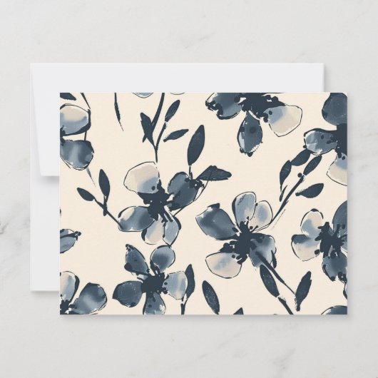 青モダン水彩花タイポグラフィ縁ど ノートカード (裏面)