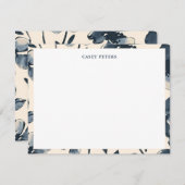 青モダン水彩花タイポグラフィ縁ど ノートカード (正面/裏面)