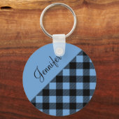 青モダン水牛のプレイド名 キーホルダー (正面)