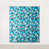 青モダン水色の三角形抽象芸術パターン タペストリー (正面)