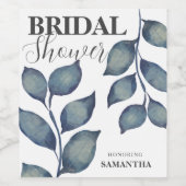 青モダン水色の葉ブライダルシャワー ワインラベル (シングルラベル)
