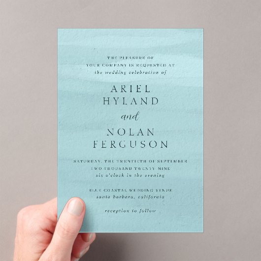 青モダン水色エレガントな結婚式 アクリル招待状 (インサイチュ (ポータブル))