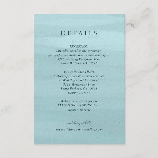 青モダン水色エレガントな結婚式 エンクロージャーカード (正面)