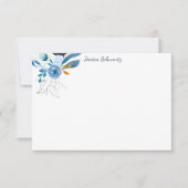 青モダン水色フローラアーパーソナライズされたト ノートカード (正面)
