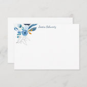 青モダン水色フローラアーパーソナライズされたト ノートカード (正面/裏面)